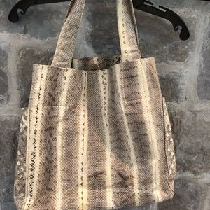 Grey, Taipei, cream genuine snakeskin tote